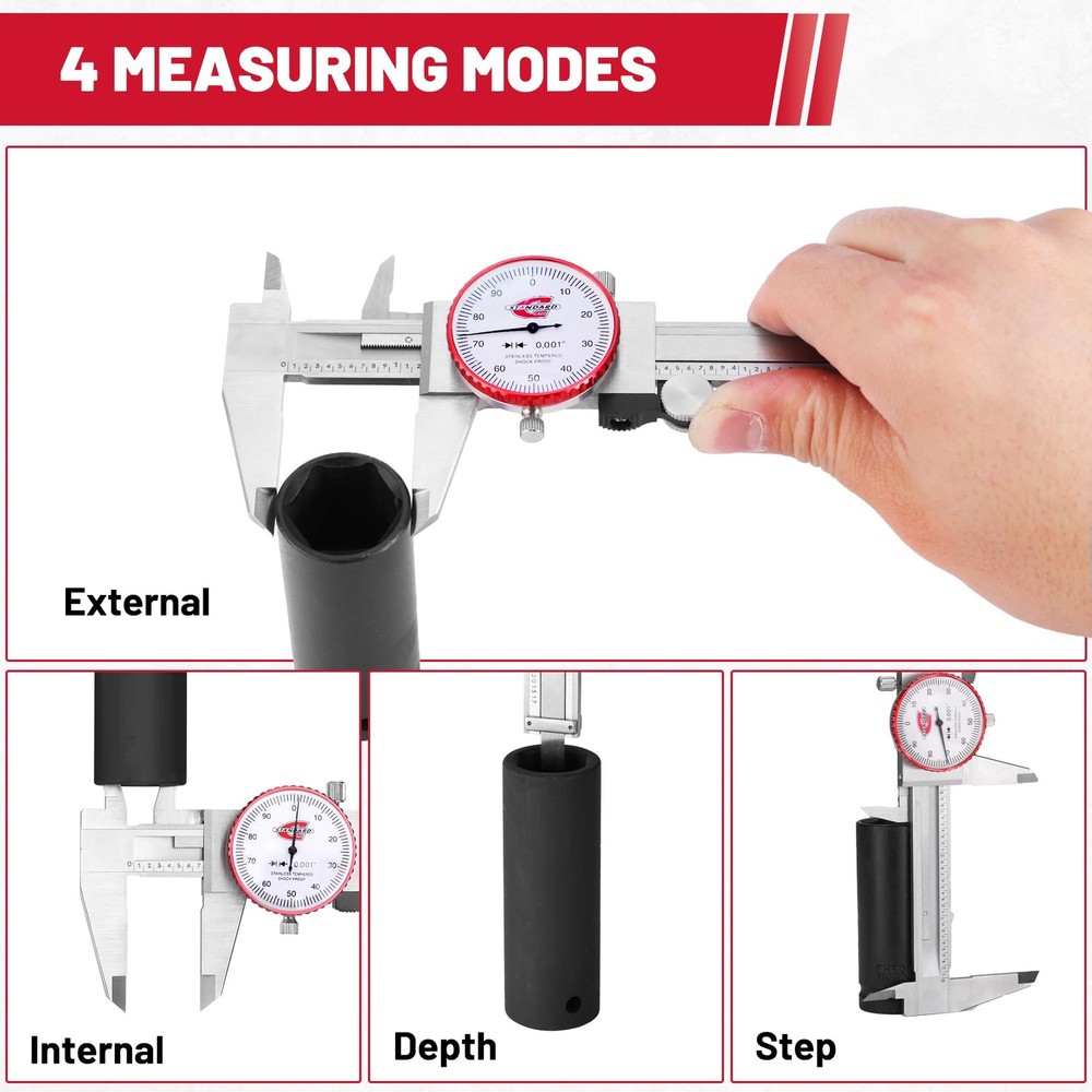 0-6" Range SAE Dial Caliper Measuring Tool, Analog Precision Micrometer Calip...