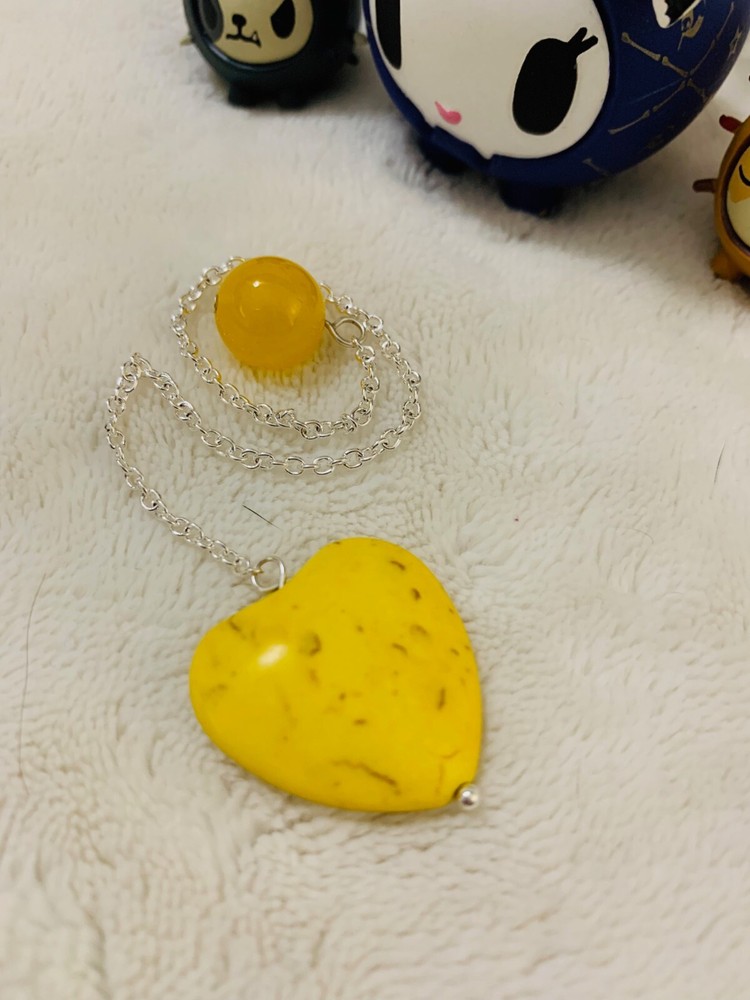 Yellow Heart Stone Pendulum Dowsing, amplifying, restore focus & transform