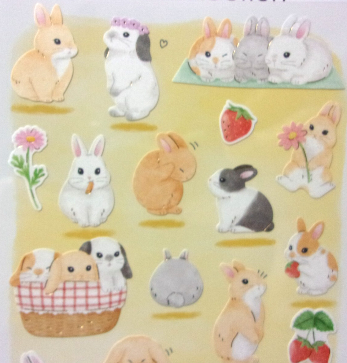 GAIA Animal Rabbit Strawberry Flower Sticker Sheet Made in Japan