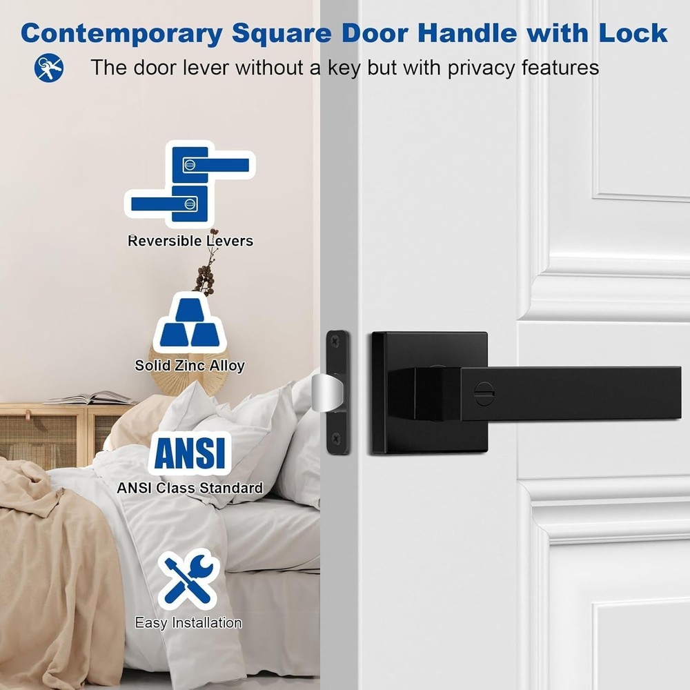 5 Pack Matte Black Door Handles Interior Door Knobs, Home Improvement Keyless...