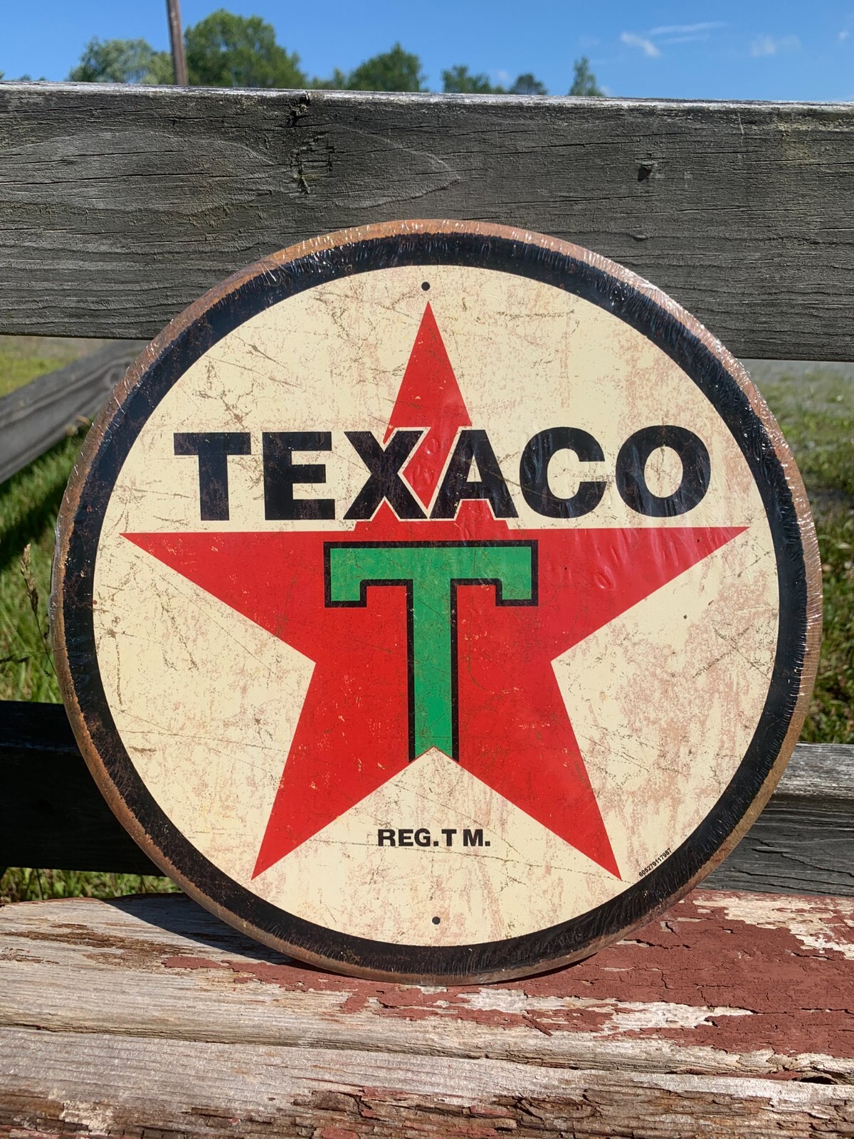 Texaco Motor Oil Round Metal Sign Tin Vintage Garage Auto Gas Oil Station Shop