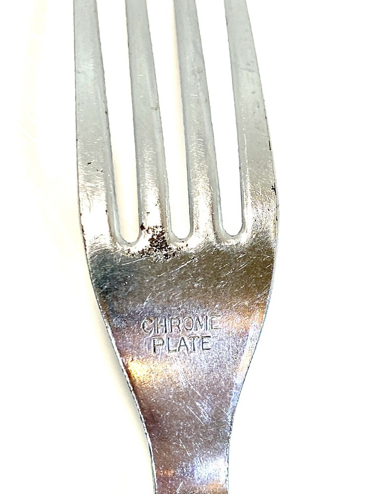 Vintage Bakelite RED Handled Table Fork Chrome Handled Art Deco Style 7.75 Inch