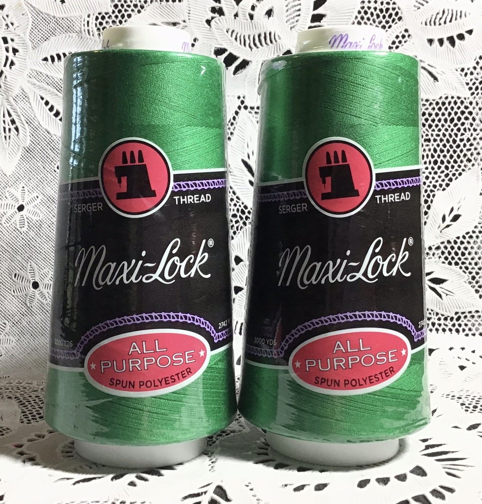 NEW 2 Green maxilock 3000Yd spools 100% polyester overlock sewing thread TEX 27