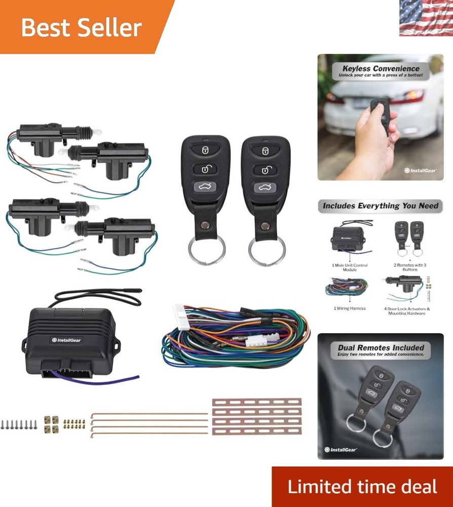 Keyless Entry System with 2 Remotes & 4 Door Actuators - Universal Compatibility