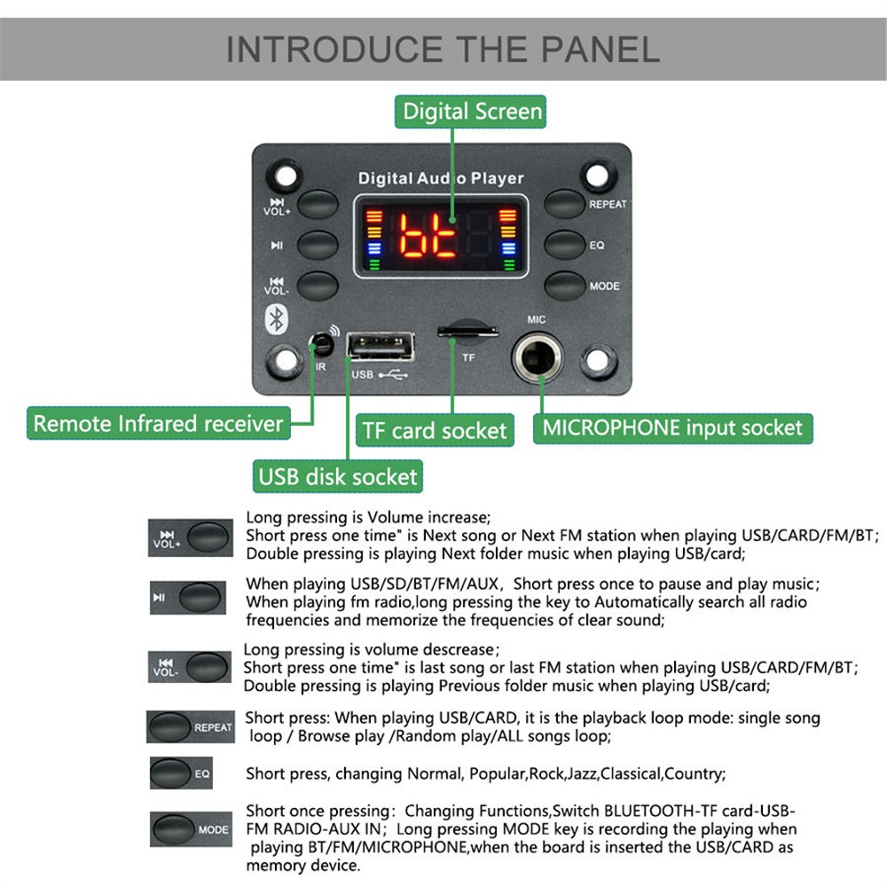 D136BT Bluetooth MP3 Player Speaker MP3 Module Decoder Board With Microphone