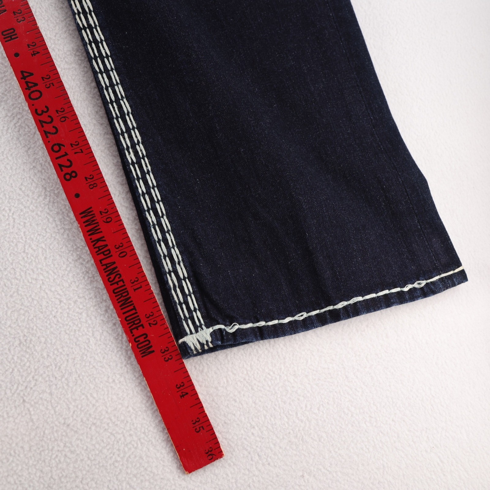 True Religion Straight Flap Super QT Jeans Mens 38 Dark Wash White Thick Stitch