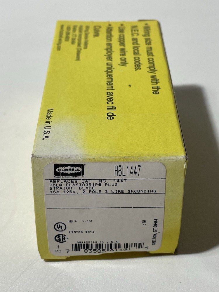 Hubbell HBL1447 15A Elastagrip Plug, Straight Blade