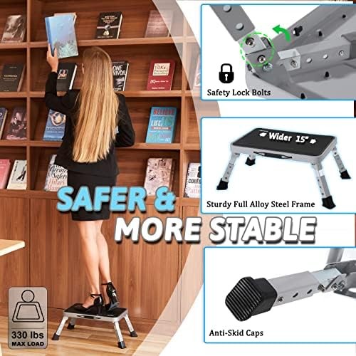 Folding Step Stool Adjustable Sturdy Metal Multi Use