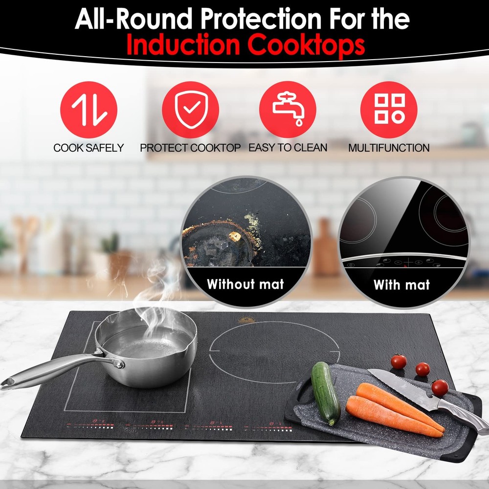 Large Induction Cooktop Protector Mat 21.2x35.4 inch, Translucent Black