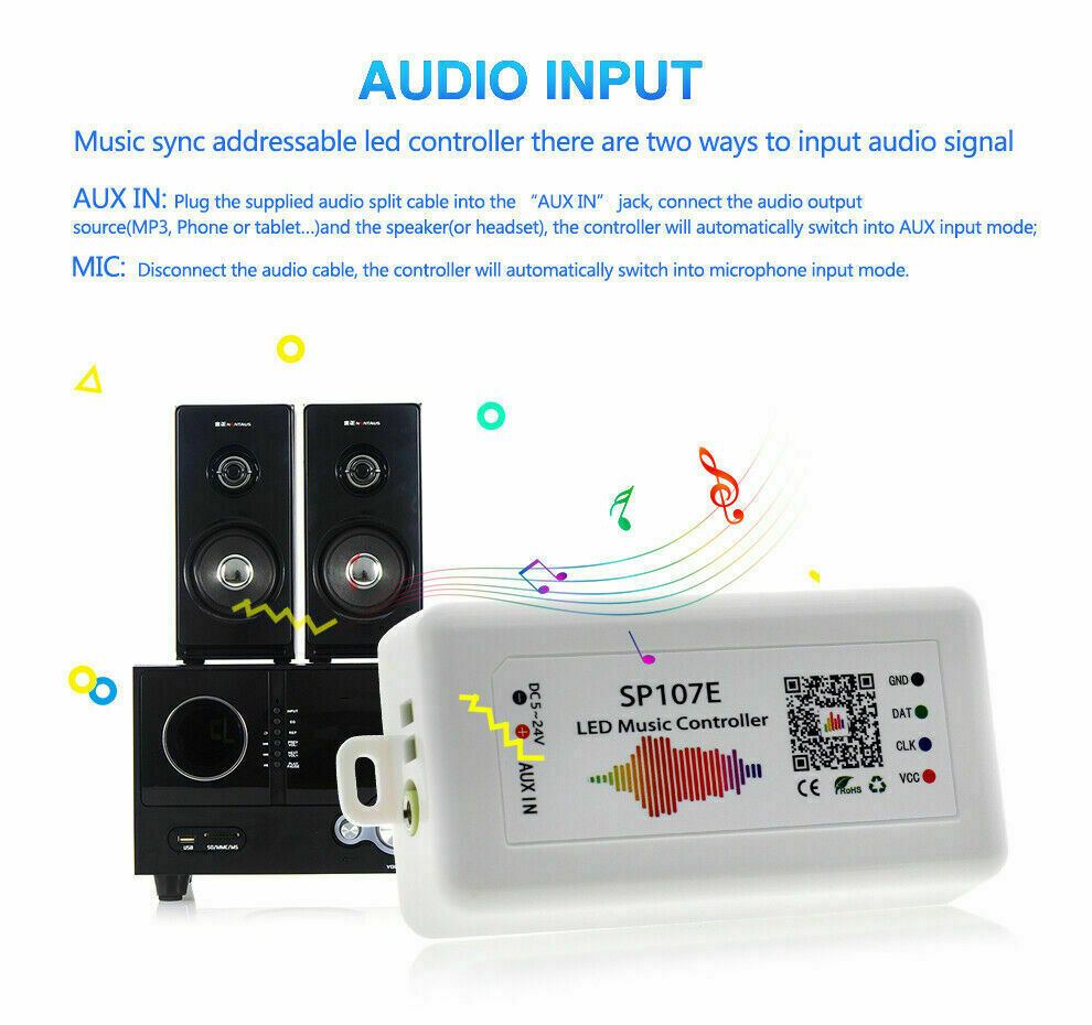 Ws2812b Ws2811 Led Music Controller SP107E RGB Bluetooth Controller DC5-24V