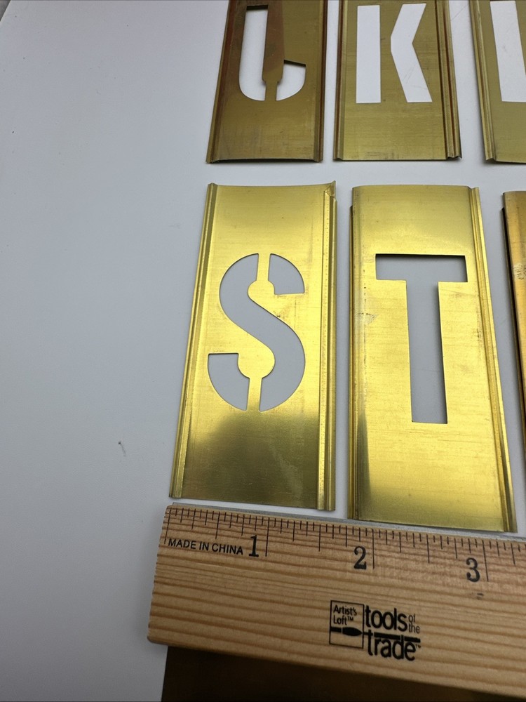 Reese's 4" inch Vintage Brass Interlocking Adjustable Letters stencils complete