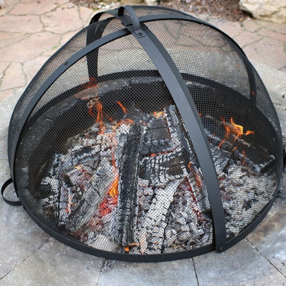 Contemporary 22-Inch Fire Pit Spark Screen with Easy Access - Backyard Essential