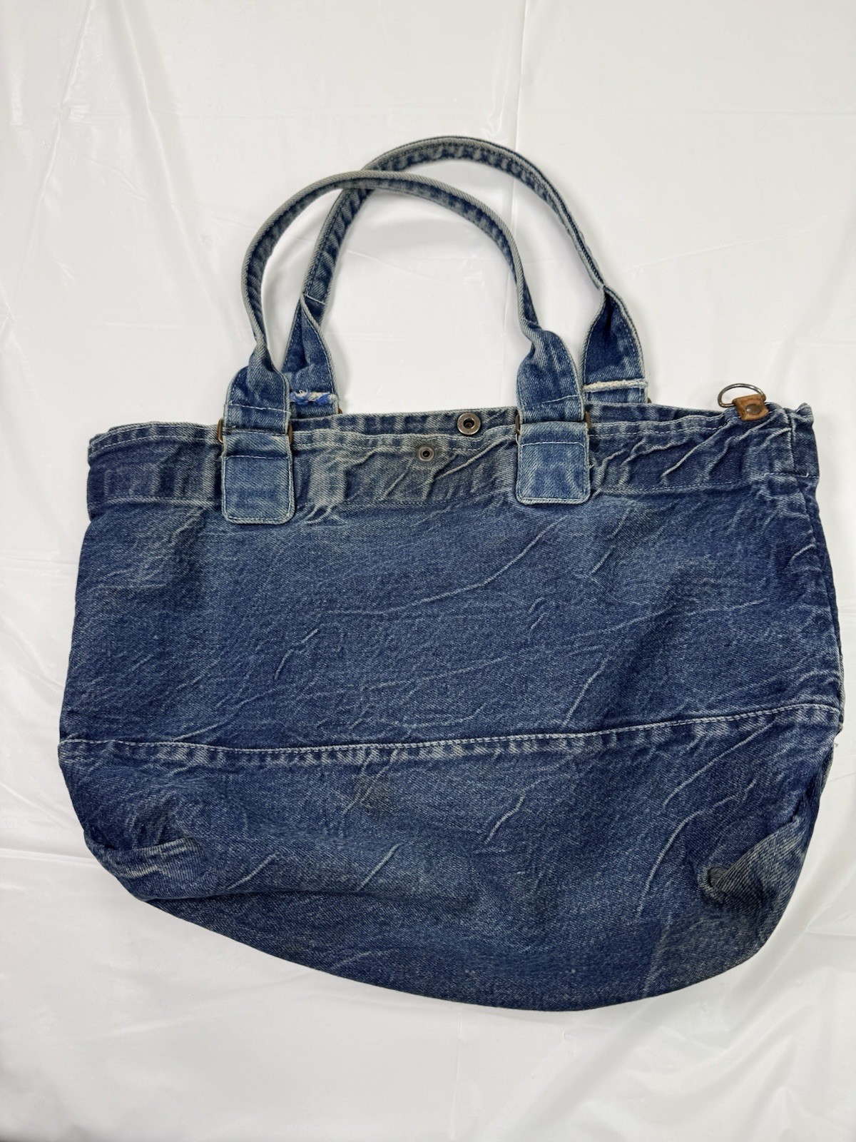 Vtg Mickey Mouse Denim Bag Purse Brown Leather Pouches 90s Disney Core Disneyana