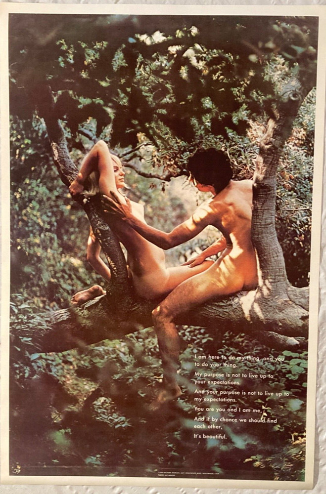 Hippie Couple Nude In Tree 1970 Poster Naked Girl Breasts Butt