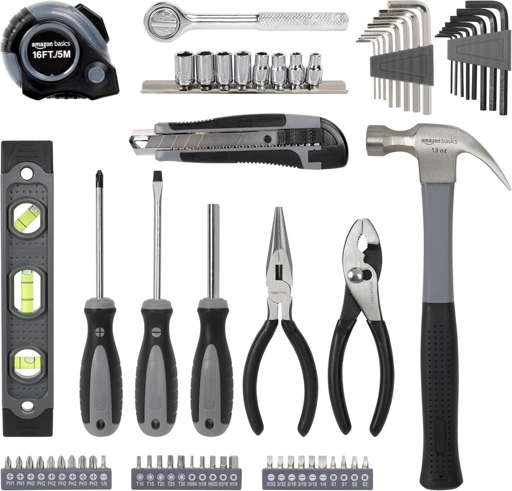 65 Piece Home Basic Repair Tool Kit Set W/ Bag Silver Black