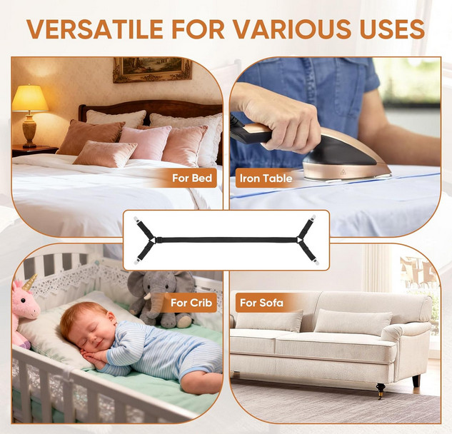 2PCS Adjustable Bed Sheet Holder Straps Elastic Fitted Sheet Grippers Black