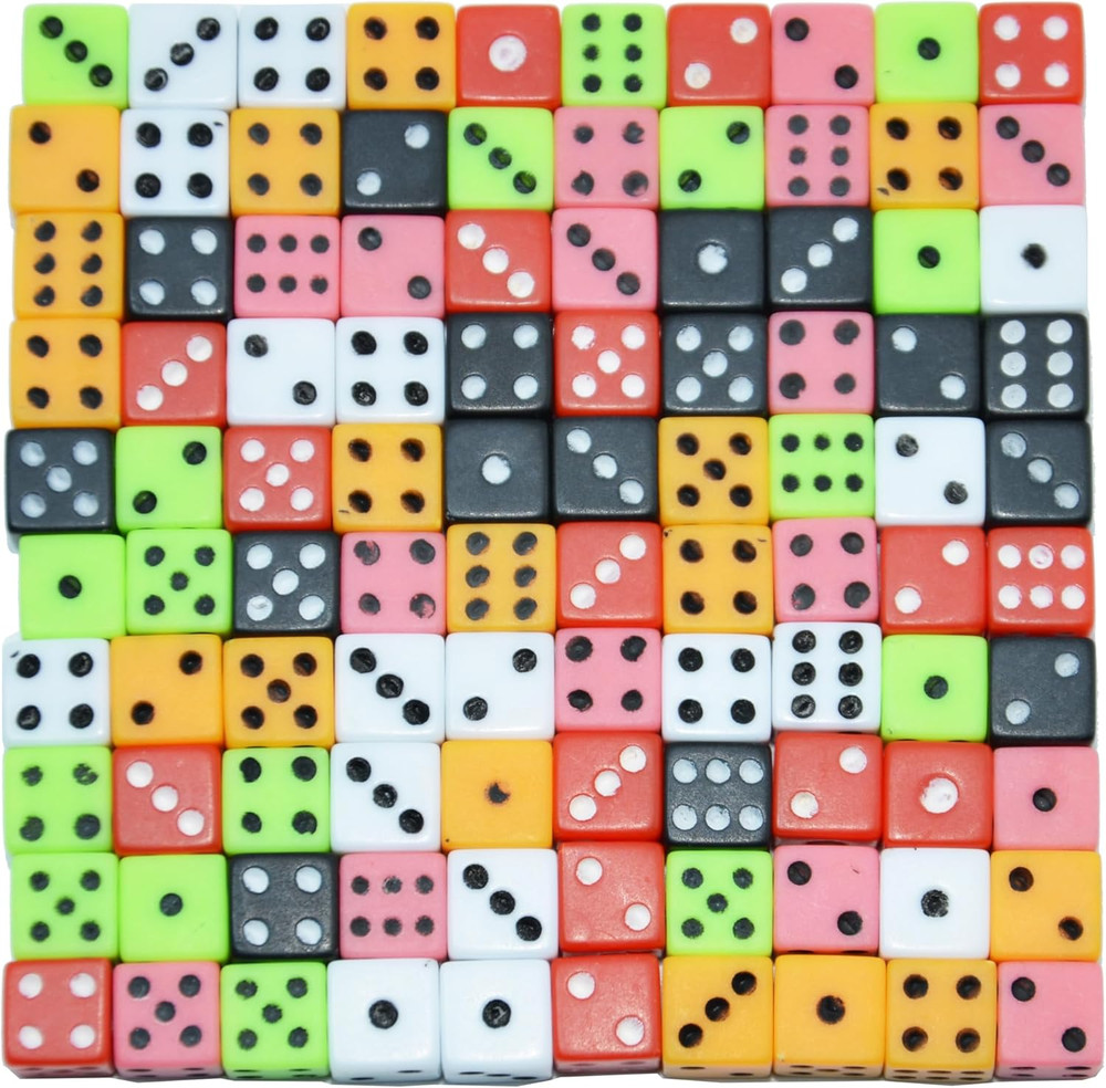 100 Assorted D6 Mini Tiny Dice Game Dot Square Dice for Casino Themed Activity,