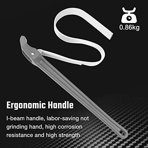 Strap Wrench 18" Handle, Adjustable Nylon Strap Pipe Wrenches, 18 Inch Grey