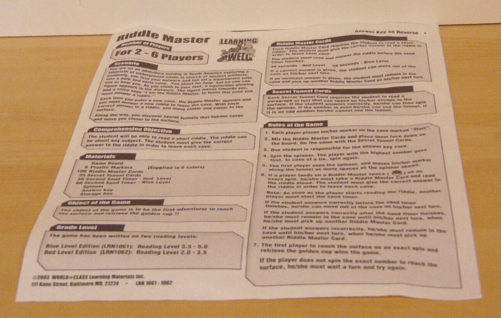Riddle Master-Reading Comprehesion-Blue Level-Logic & Reasoning-Learning Well