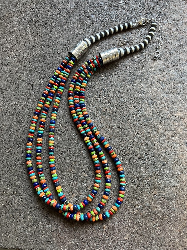 Sterling silver Multistone bead necklace 24 inch