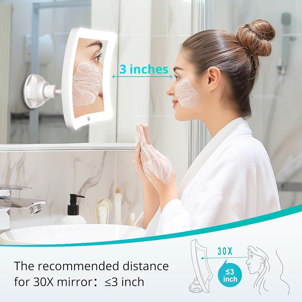 Rechargeable Lighted Makeup Mirror with Magnification - Upgraded 30X Magnifying