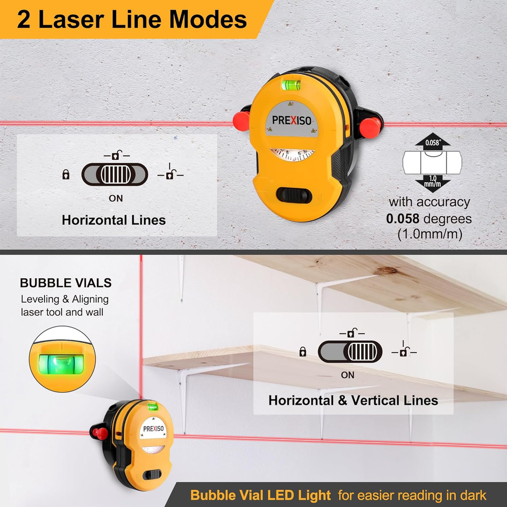 Multi Surface Laser Level LED Light Vial, 30Ft Horizontal & Vertical Line Laser
