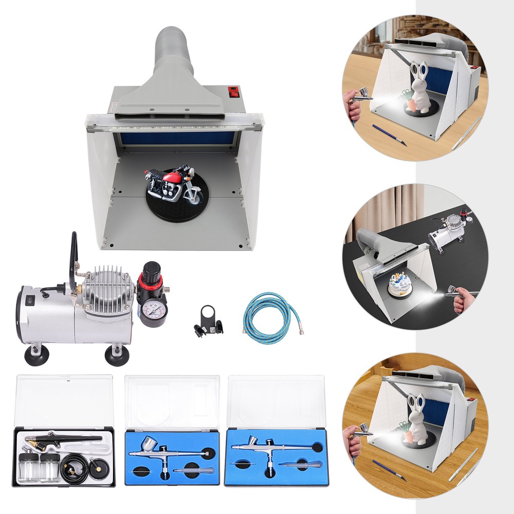 Airbrushing Combo Set w/ 1/6 hp Portable Compressor Kit Model Spray Paint Booth