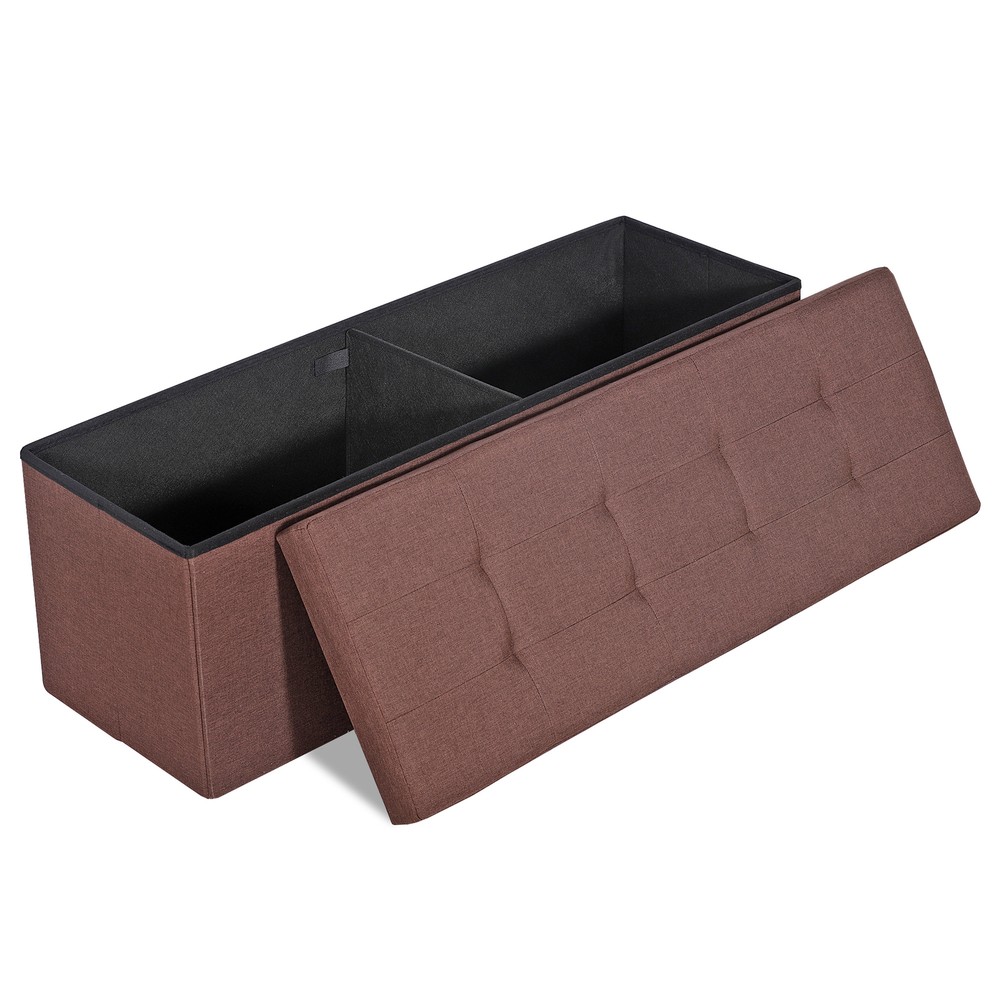 Brown Foldable Storage Ottoman Bench Storage Stools Footrest Spacious Organizer