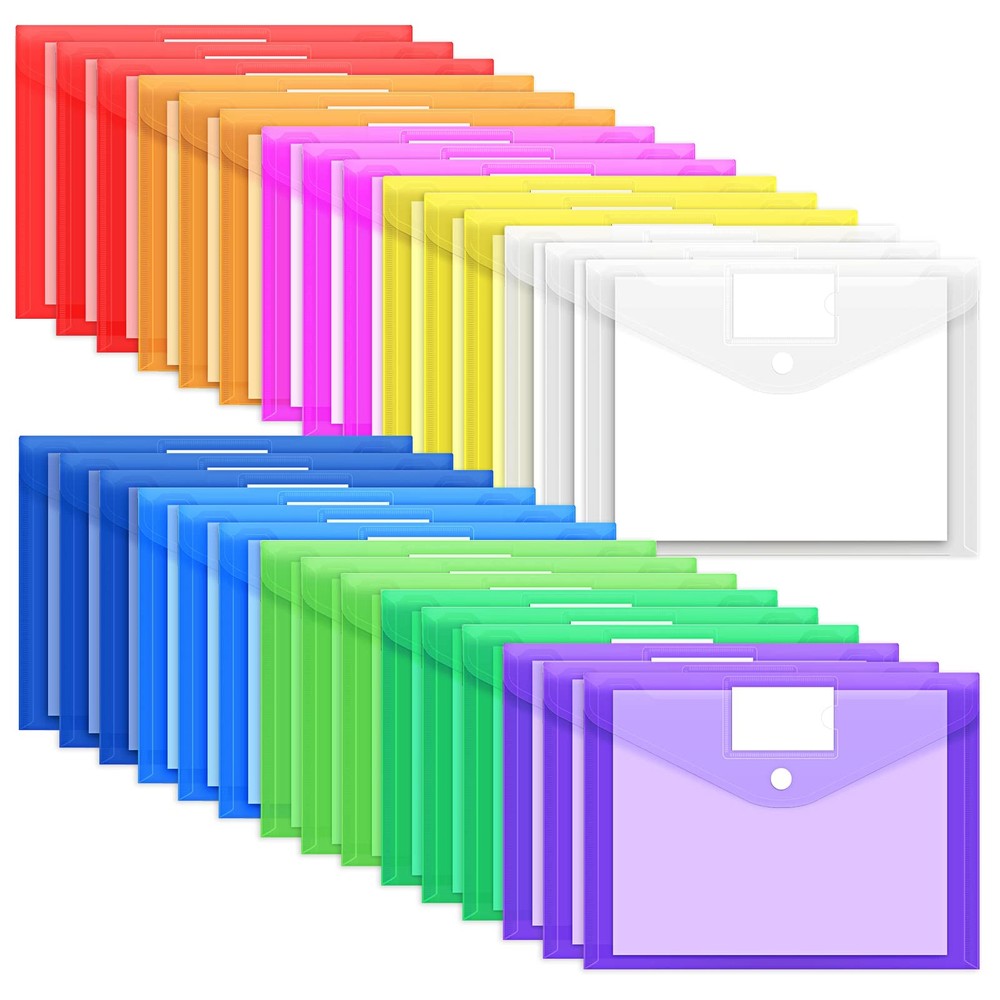 30 Pack 10 Color Plastic Envelopes Poly Envelopes, File Folders Clear Documen...