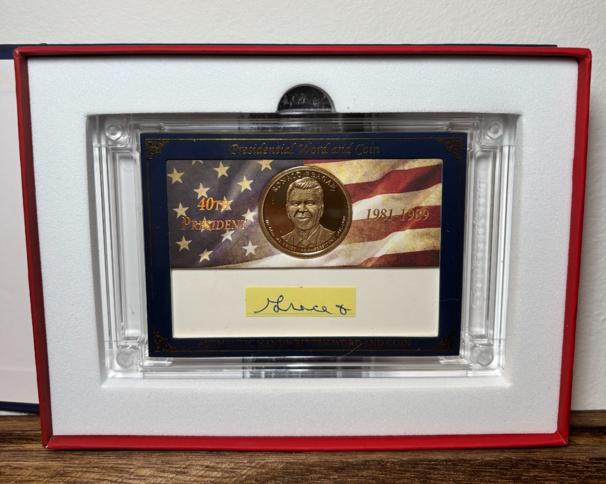 Ronald Reagan /60 Handwritten Word & Coin '25 A Word From The President Case Hit