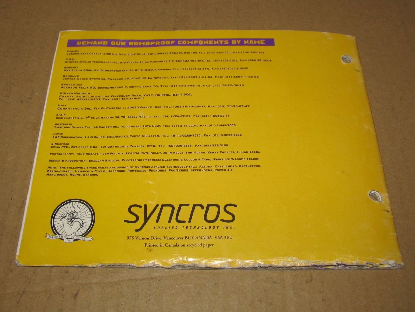 1995 Syncros Bicycles and Bicycle Parts Catalog