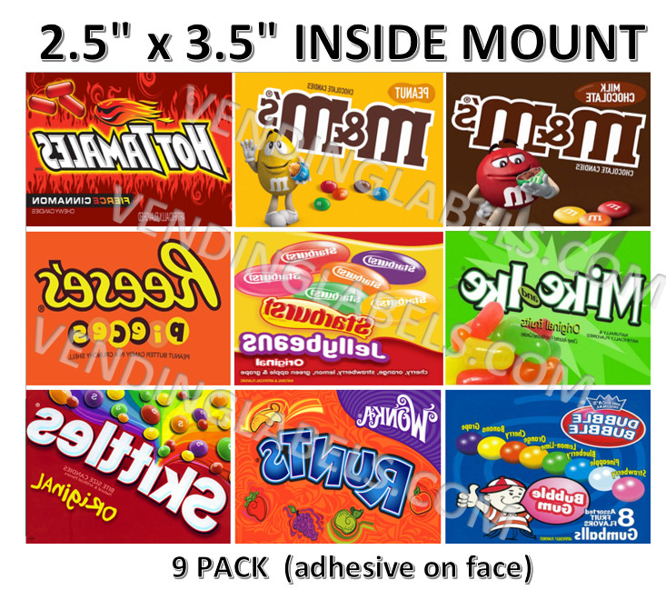 9 INSIDE MOUNT 2.5 x 3.5 Bulk Vending Labels Candy Stickers