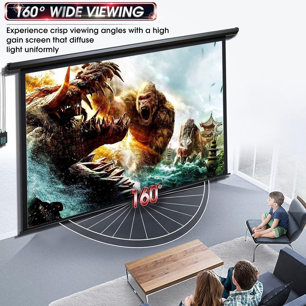 Fast Setup 100" Motorized Projector Screen - 160° Viewing Angle, Remote Ready