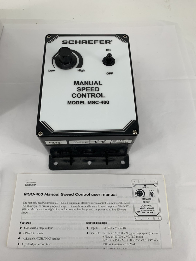 Schaefer Ventilation MSC-400B Manual Variable Speed Control 115V or 230VAC 12.5A