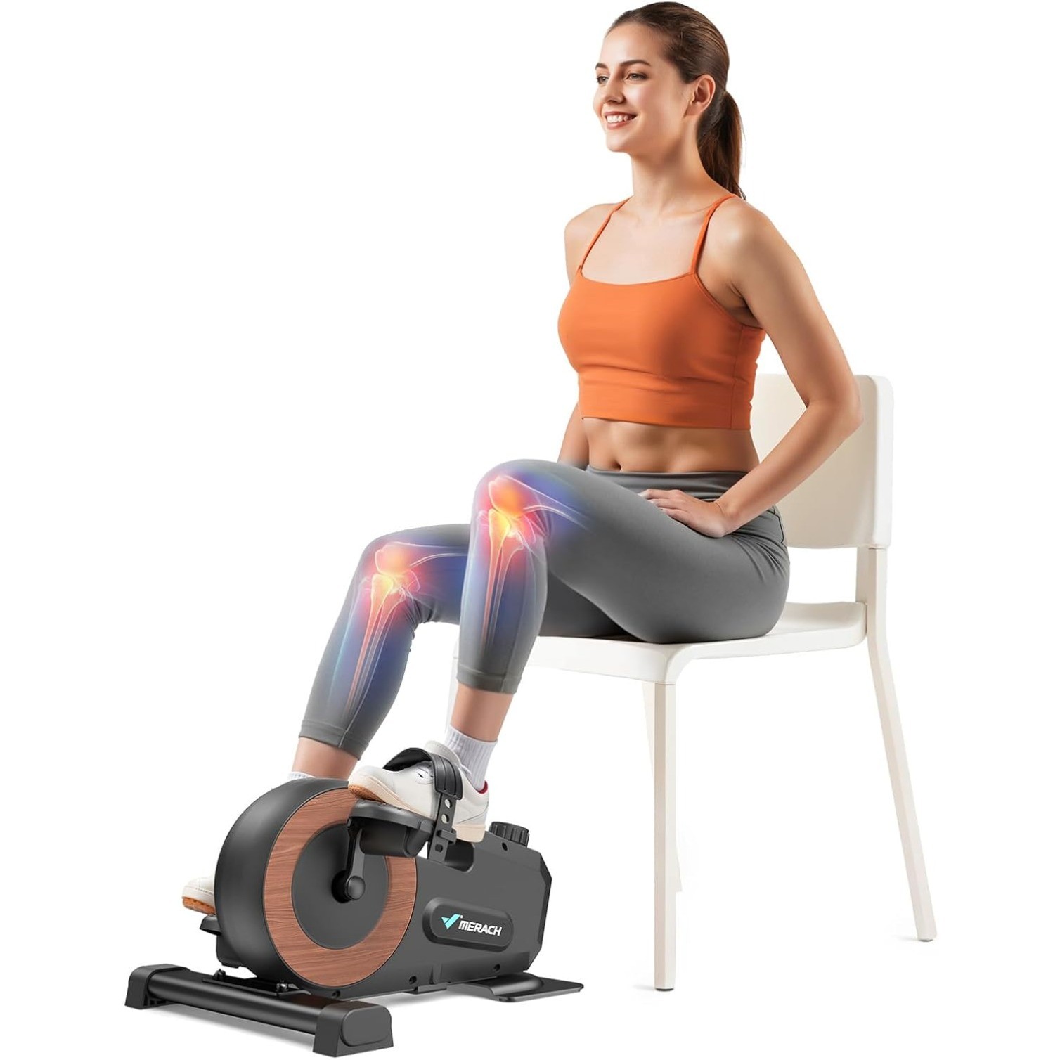 Under Desk Magnetic Bike Pedal Exerciser with 2 Resistance Bands & Non-Slip Mat