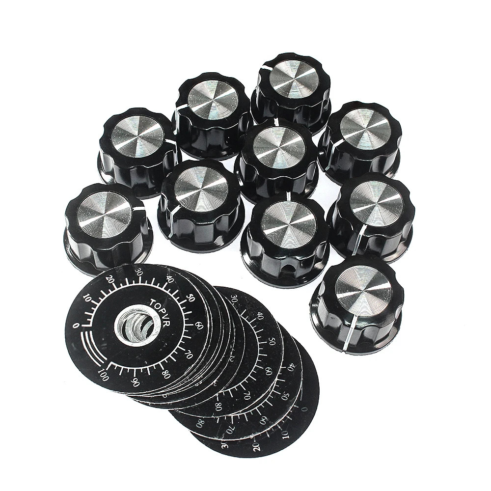 Insert Dia Shaft Cap Potentiometer Control Knobs w/Dial Face Plate Rotary Caps