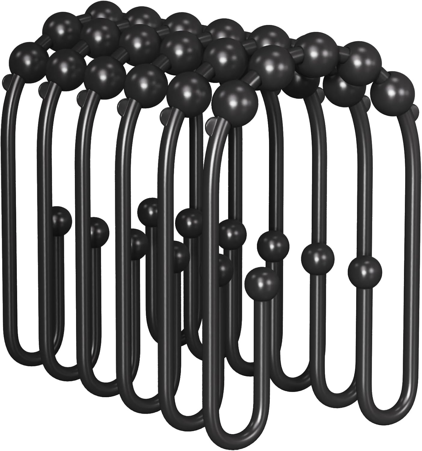 Black Double Shower Curtain Hooks – Rustproof Metal, Smooth Glide, 12 Pack