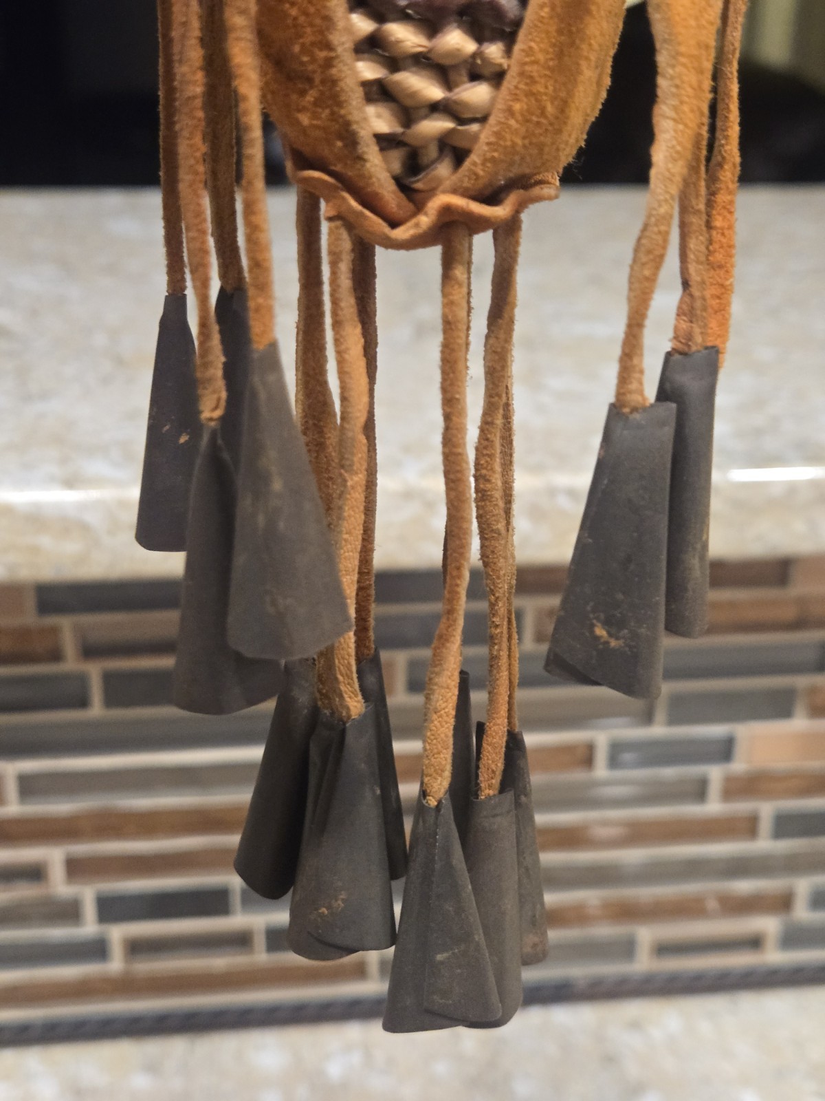 Vintage Miniature Native American Apache Burden Basket with Tipped Tassels