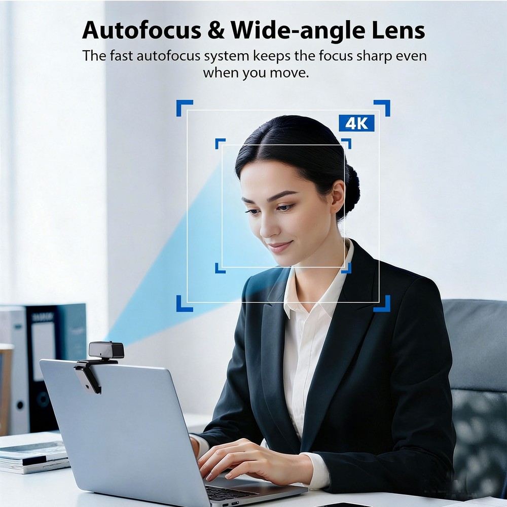 4K Webcam Autofocus Web Camera Noise Cancel with Microphone for PC Desktop Lapto