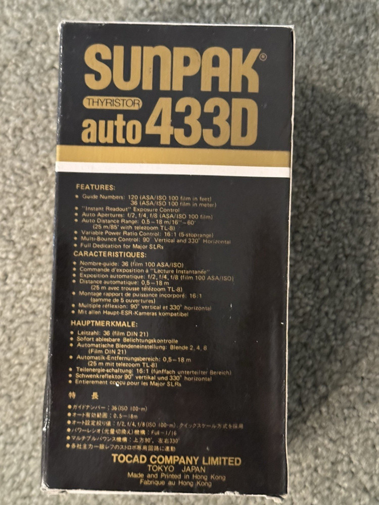 Thyristor ~ SUNPAK auto 433 D ~ Nikon Dedicated Shoe Mount Electronic Flash