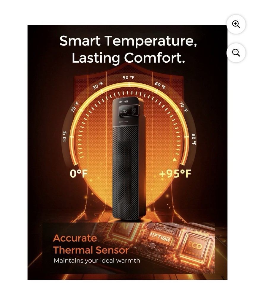 Space Heater 24” 1500W Oscillating Electric Tower With Remote Control