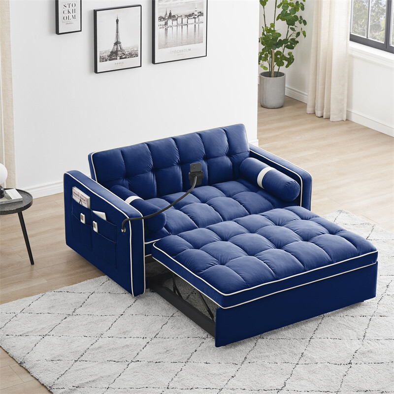 Sleeper Sofa Couch w/Pull Out Bed 55" Modern Velvet Convertible Sleeper Sofa Bed