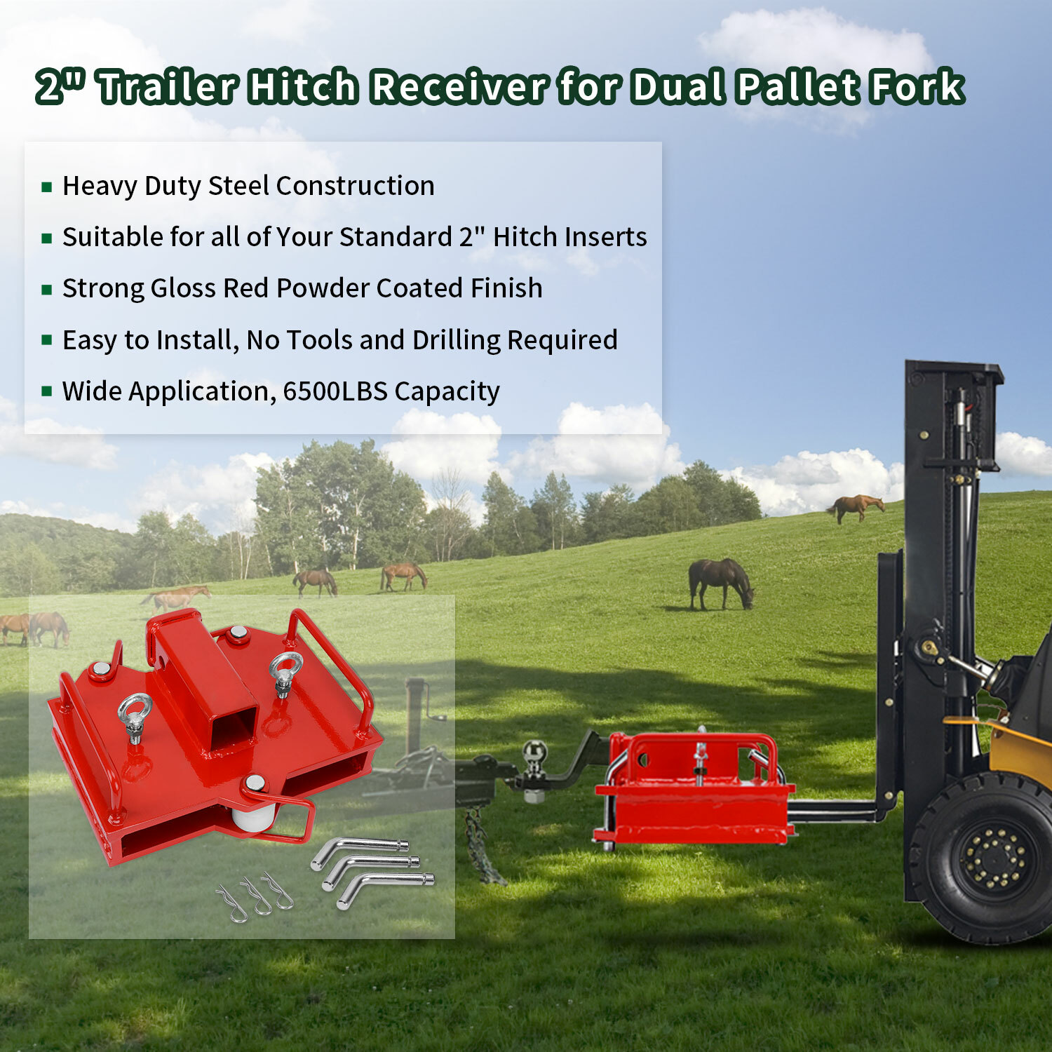 2'' Forklift Trailer Hitch Receiver Tow Hitch Attachments for Dual Pallet Fork
