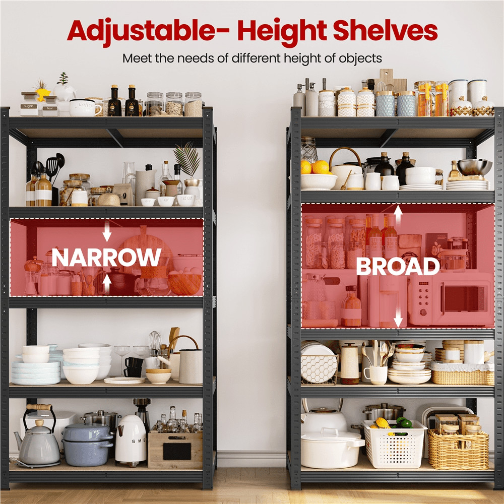 5-Tier Metal Boltless & Adjustable Storage Rack, Black