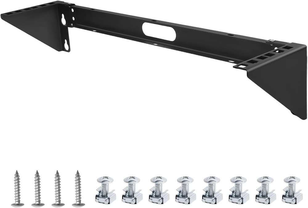 2U Hinged Wall Mount Patch Panel Bracket – 19″ Vertical Rack, Black