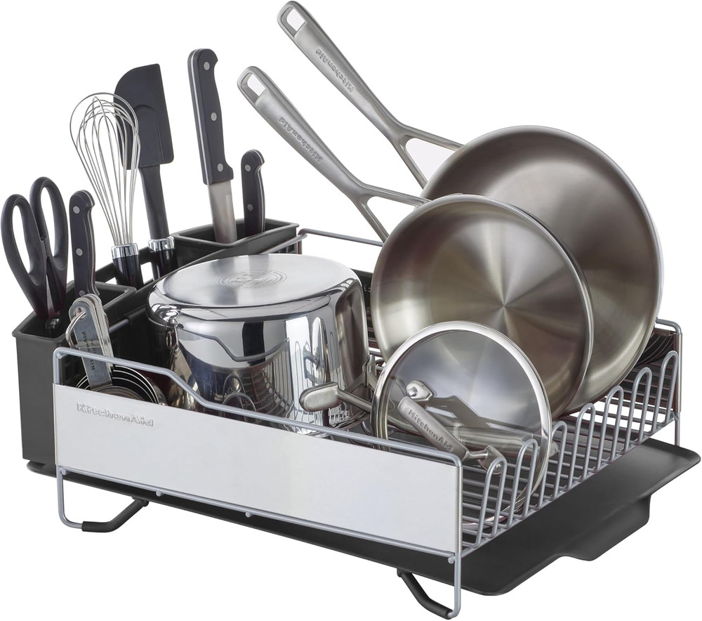 Large Capacity Full Size Rust Resistant Dish Rack with Angled Drain Board and Re