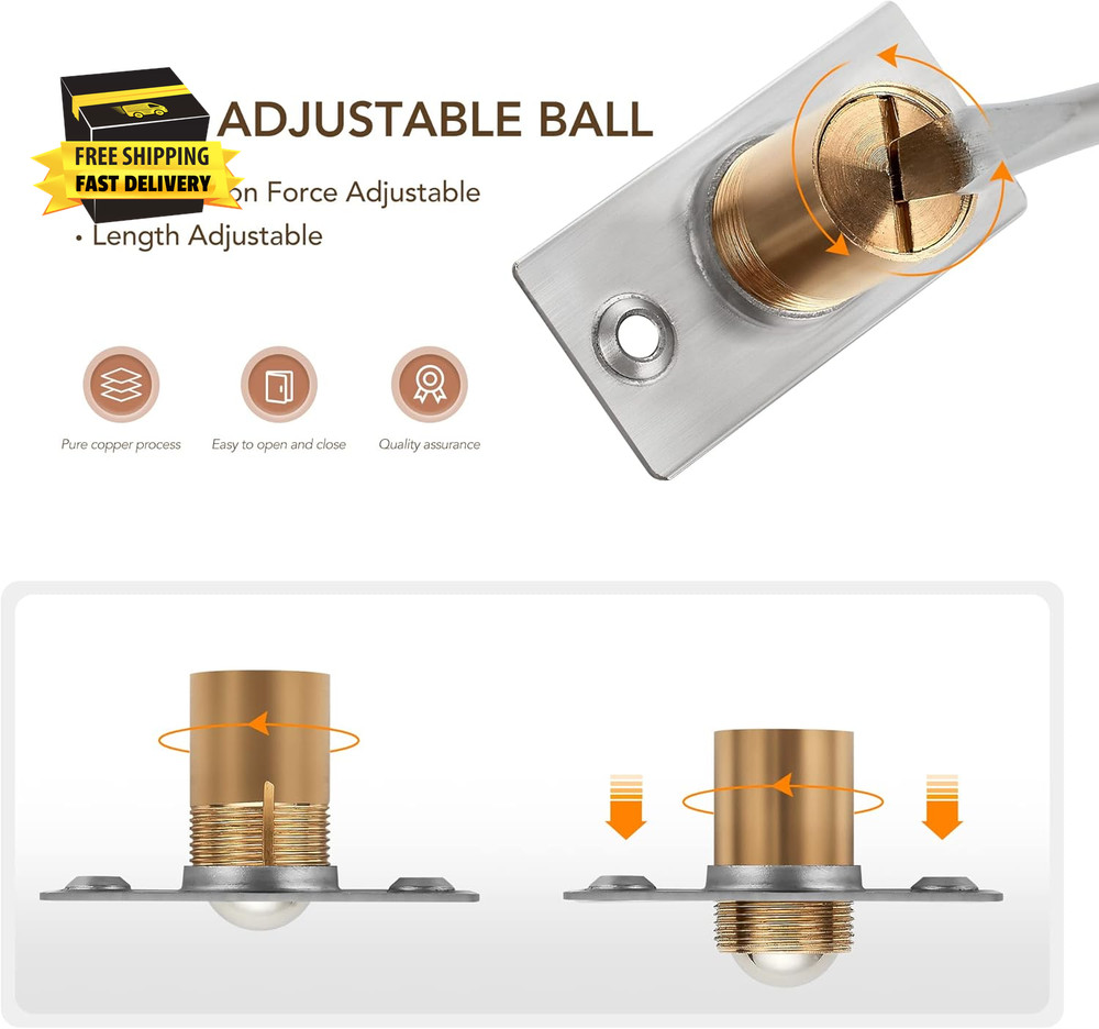 2 Pack Adjustable Door Ball Catch, Silver Closet Door Latch, Solid Brass Body &