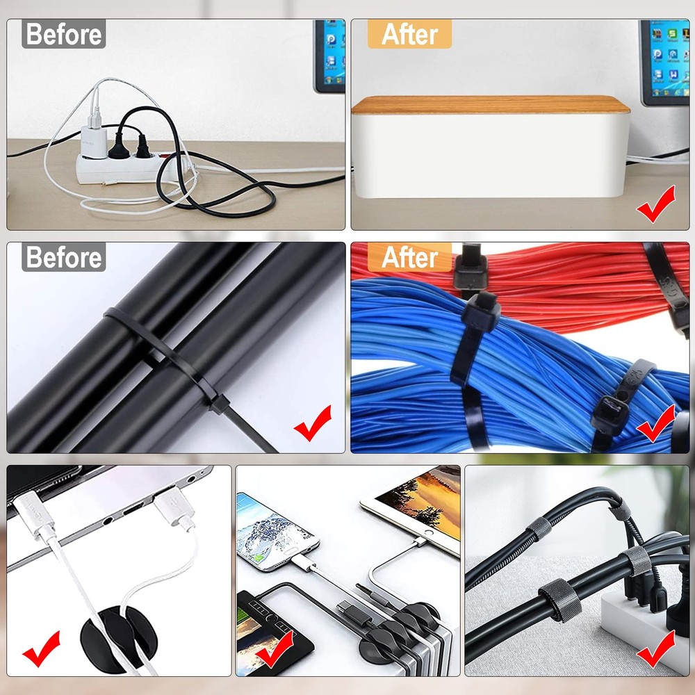 Cable Management Box 3 Pack with 141PCS Cable Management Kit for Power Strip ...