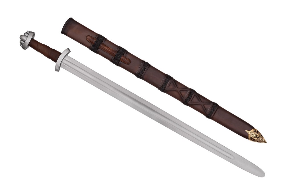 Viking sword with sheath, five-lobe knob