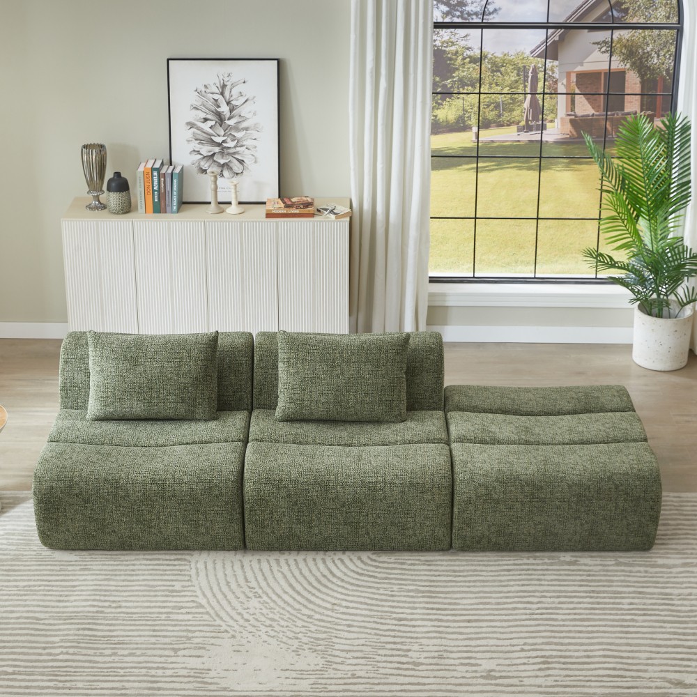 3 Seater Compressed Sofa Sectional, No Assembly, Chenille Fabric, Green